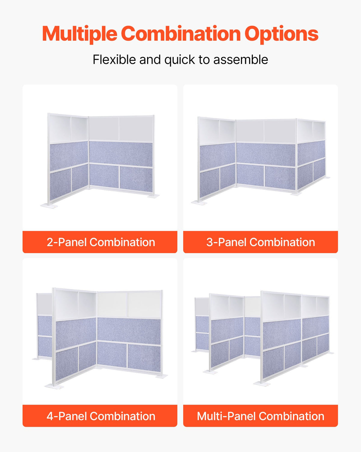 VEVOR Office Divider Privacy Partition, 1-Pack, 70" x 70" Modular Wall Room Divider, PET Workstation Cubicle Partition with Frosted Windows, Freestanding Privacy Panel Wall for Office Library - BGSGDQW70H70EMIF1001V0 - view 5