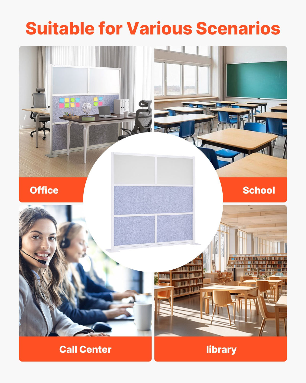 VEVOR Office Divider Privacy Partition, 1-Pack, 70" x 70" Modular Wall Room Divider, PET Workstation Cubicle Partition with Frosted Windows, Freestanding Privacy Panel Wall for Office Library - BGSGDQW70H70EMIF1001V0 - view 7