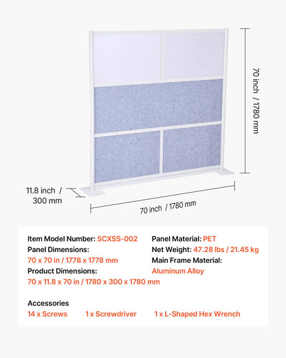 VEVOR Office Divider Privacy Partition, 1-Pack, 70" x 70" Modular Wall Room Divider, PET Workstation Cubicle Partition with Frosted Windows, Freestanding Privacy Panel Wall for Office Library - BGSGDQW70H70EMIF1001V0 - view 8
