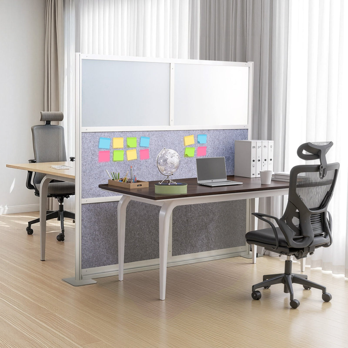 VEVOR Office Divider Privacy Partition, 1-Pack, 70" x 70" Modular Wall Room Divider, PET Workstation Cubicle Partition with Frosted Windows, Freestanding Privacy Panel Wall for Office Library - BGSGDQW70H70EMIF1001V0 - view 9