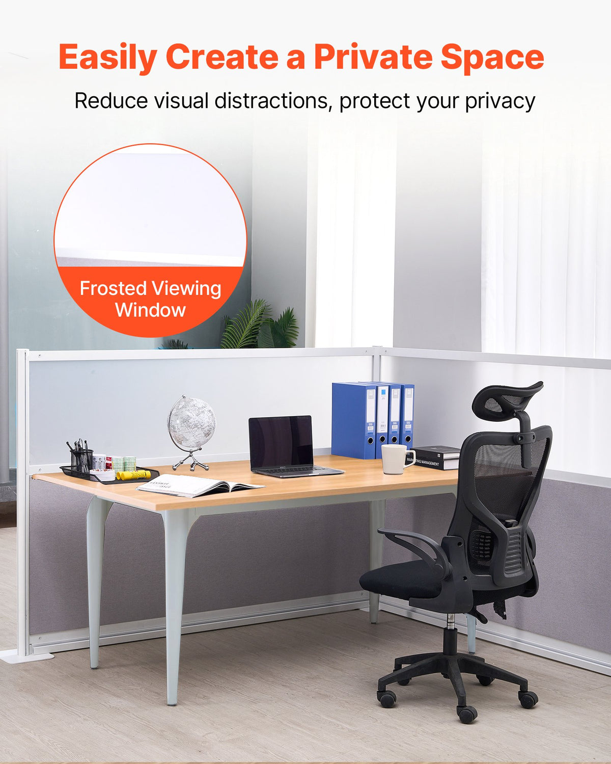 VEVOR Office Divider Privacy Partitions, 2-Pack, 72" x 48" Room Divider Walls, PET Workstation Cubicle Partition with Frosted Acrylic Windows, Freestanding Privacy Panels for Office Library School - BGSGDQW72H48O9NLM001V0 - view 3