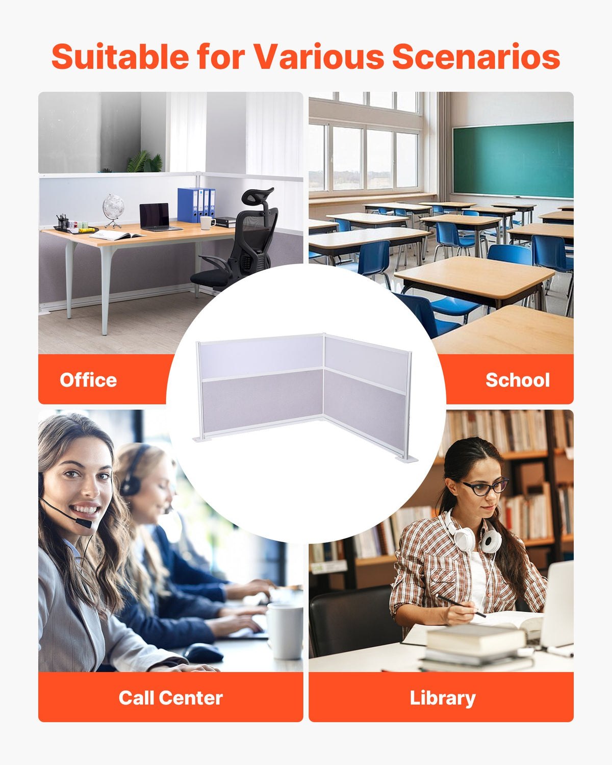 VEVOR Office Divider Privacy Partitions, 2-Pack, 72" x 48" Room Divider Walls, PET Workstation Cubicle Partition with Frosted Acrylic Windows, Freestanding Privacy Panels for Office Library School - BGSGDQW72H48O9NLM001V0 - view 7