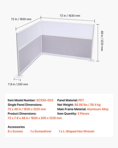 VEVOR Office Divider Privacy Partitions, 2-Pack, 72" x 48" Room Divider Walls, PET Workstation Cubicle Partition with Frosted Acrylic Windows, Freestanding Privacy Panels for Office Library School - BGSGDQW72H48O9NLM001V0 - view 8