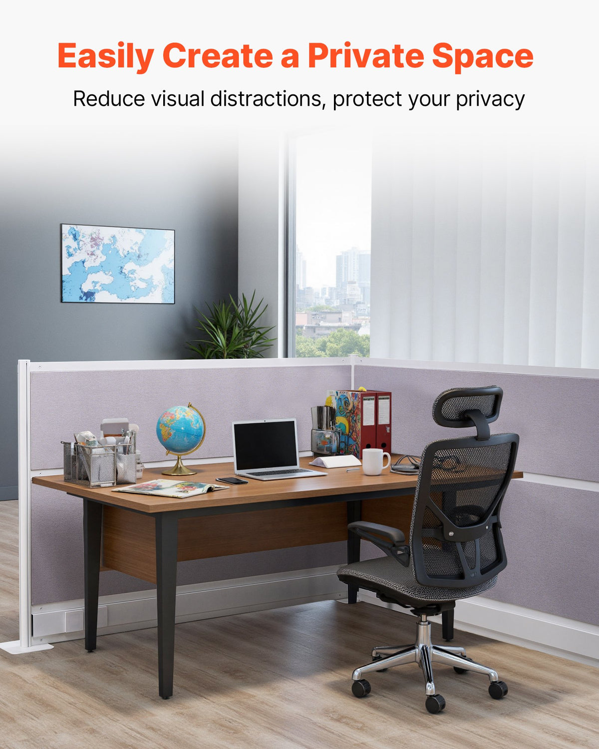 VEVOR Office Divider Privacy Partitions, 2-Pack, 72" x 48" Room Divider Walls, PET Workstation Cubicle Partition with Outlet Covers, Freestanding Privacy Panels for Office Library School - BGSGDQW72H48UVV1N001V0 - view 3