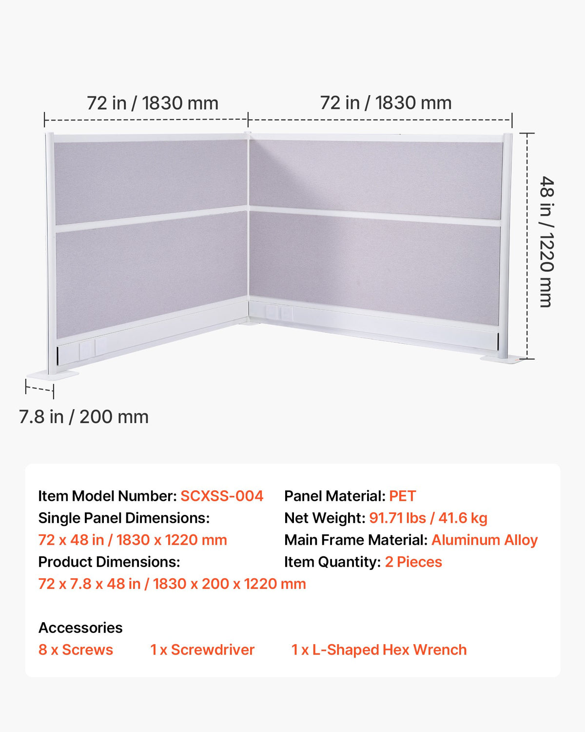 VEVOR Office Divider Privacy Partitions, 2-Pack, 72" x 48" Room Divider Walls, PET Workstation Cubicle Partition with Outlet Covers, Freestanding Privacy Panels for Office Library School - BGSGDQW72H48UVV1N001V0 - view 8