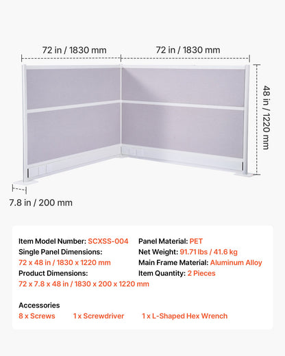 VEVOR Office Divider Privacy Partitions, 2-Pack, 72" x 48" Room Divider Walls, PET Workstation Cubicle Partition with Outlet Covers, Freestanding Privacy Panels for Office Library School - BGSGDQW72H48UVV1N001V0 - view 8