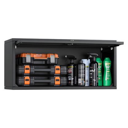 VEVOR Metal Wall Cabinet, 27.56W x 12.01D x 14.02H Inch, Floating Garage Tool Cabinet with Up-Flip Door, 120 lbs Load per Shelf, Fit for Garage, Basement, Kitchen, Warehouse, Assembly Required - BGSGJJSFWKFGFH9LD001V0 - view 1