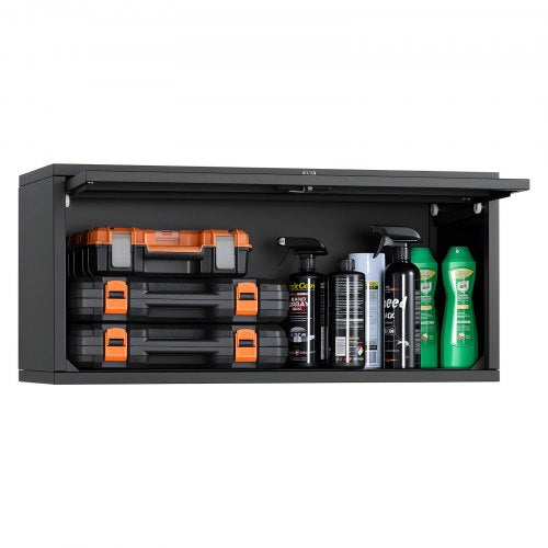 VEVOR Metal Wall Cabinet, 27.56W x 12.01D x 14.02H Inch, Floating Garage Tool Cabinet with Up-Flip Door, 120 lbs Load per Shelf, Fit for Garage, Basement, Kitchen, Warehouse, Assembly Required - BGSGJJSFWKFGFH9LD001V0 - view 2