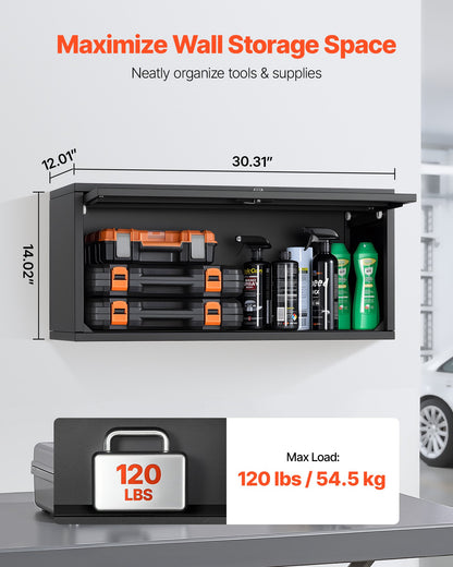 VEVOR Metal Wall Cabinet, 27.56W x 12.01D x 14.02H Inch, Floating Garage Tool Cabinet with Up-Flip Door, 120 lbs Load per Shelf, Fit for Garage, Basement, Kitchen, Warehouse, Assembly Required - BGSGJJSFWKFGFH9LD001V0 - view 3