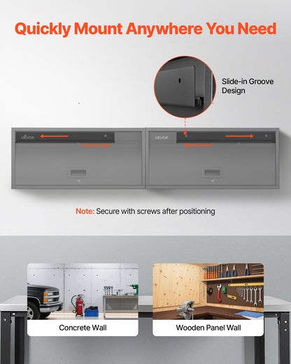 VEVOR Metal Wall Cabinet, 27.56W x 12.01D x 14.02H Inch, Floating Garage Tool Cabinet with Up-Flip Door, 120 lbs Load per Shelf, Fit for Garage, Basement, Kitchen, Warehouse, Assembly Required - BGSGJJSFWKFGFH9LD001V0 - view 4