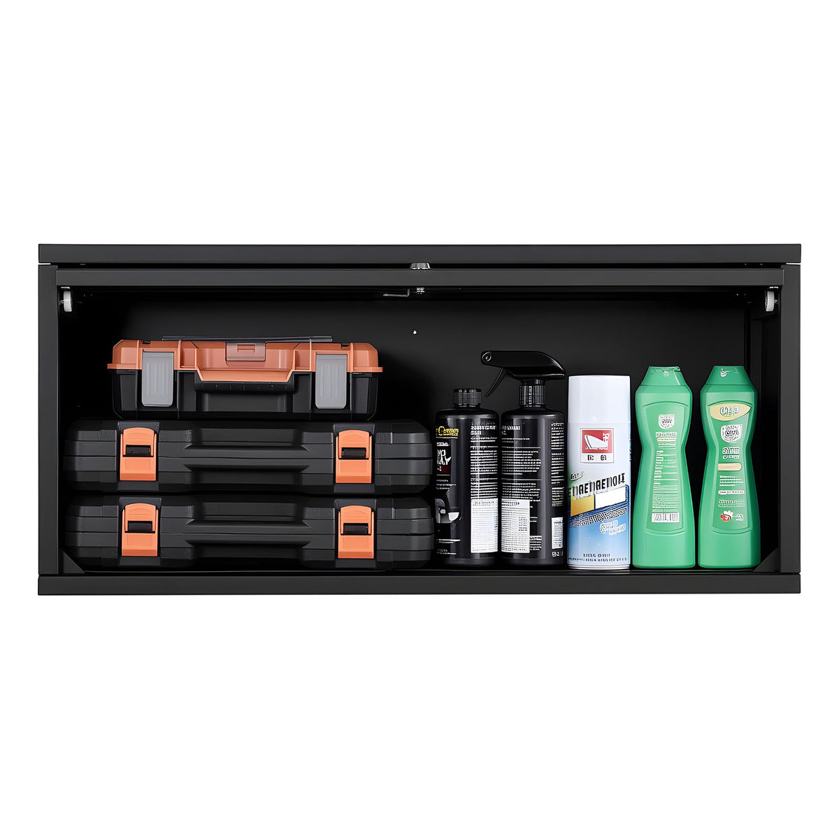 VEVOR Metal Wall Cabinet, 27.56W x 12.01D x 14.02H Inch, Floating Garage Tool Cabinet with Up-Flip Door, 120 lbs Load per Shelf, Fit for Garage, Basement, Kitchen, Warehouse, Assembly Required - BGSGJJSFWKFGFH9LD001V0 - view 10
