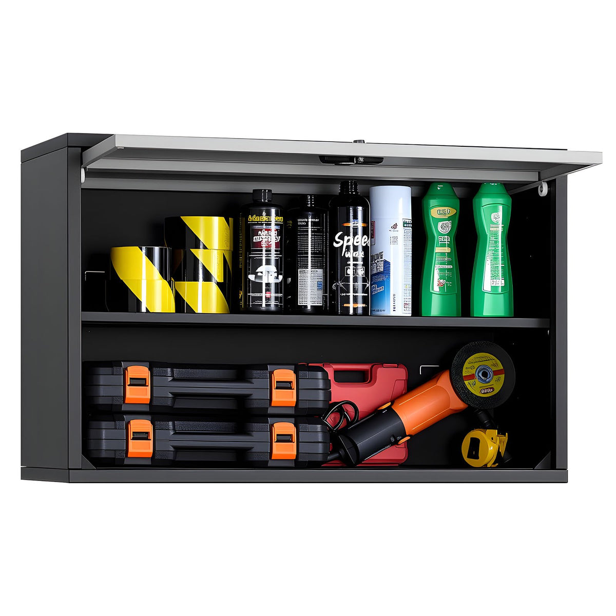 VEVOR Metal Wall Cabinet, 27.56W x 12.01D x 19.69H Inch, Floating Garage Tool Cabinet with Up-Flip Door and Shelf, 240 lbs Load Capacity, Fit for Garage, Basement, Kitchen, Warehouse Assembly Required - BGSGJJSFWKFGRZQCW001V0 - view 1