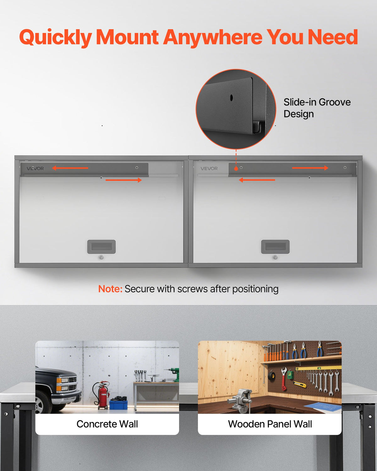 VEVOR Metal Wall Cabinet, 27.56W x 12.01D x 19.69H Inch, Floating Garage Tool Cabinet with Up-Flip Door and Shelf, 240 lbs Load Capacity, Fit for Garage, Basement, Kitchen, Warehouse Assembly Required - BGSGJJSFWKFGRZQCW001V0 - view 4