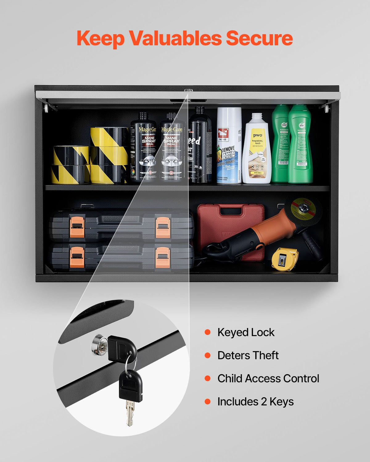 VEVOR Metal Wall Cabinet, 27.56W x 12.01D x 19.69H Inch, Floating Garage Tool Cabinet with Up-Flip Door and Shelf, 240 lbs Load Capacity, Fit for Garage, Basement, Kitchen, Warehouse Assembly Required - BGSGJJSFWKFGRZQCW001V0 - view 6