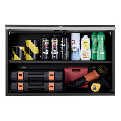 VEVOR Metal Wall Cabinet, 27.56W x 12.01D x 19.69H Inch, Floating Garage Tool Cabinet with Up-Flip Door and Shelf, 240 lbs Load Capacity, Fit for Garage, Basement, Kitchen, Warehouse Assembly Required - BGSGJJSFWKFGRZQCW001V0 - view 10