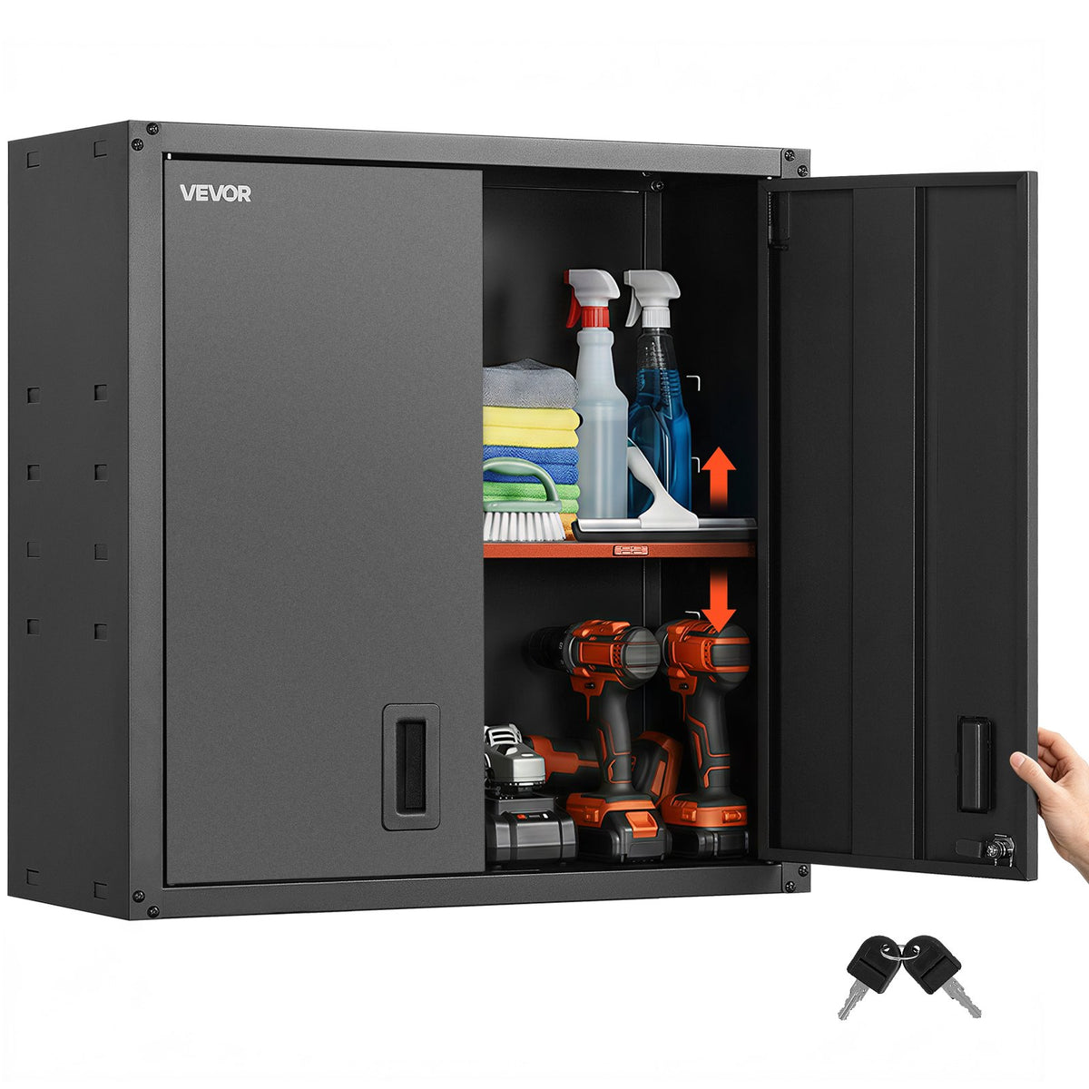 VEVOR Metal Wall Cabinet, 30W x 12.2D x 30H Inch, Steel Floating Hanging Storage Cabinet with Locking Doors and Adjustable Shelf for Garage, Basement, Kitchen, Warehouse Assembly Required, Black - BGSGJJSMWKFG9DCUT001V0 - view 1