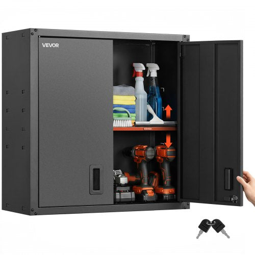 VEVOR Metal Wall Cabinet, 30W x 12.2D x 30H Inch, Steel Floating Hanging Storage Cabinet with Locking Doors and Adjustable Shelf for Garage, Basement, Kitchen, Warehouse Assembly Required, Black - BGSGJJSMWKFG9DCUT001V0 - view 2