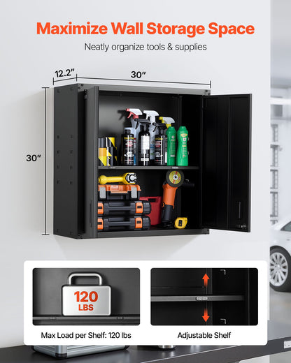VEVOR Metal Wall Cabinet, 30W x 12.2D x 30H Inch, Steel Floating Hanging Storage Cabinet with Locking Doors and Adjustable Shelf for Garage, Basement, Kitchen, Warehouse Assembly Required, Black - BGSGJJSMWKFG9DCUT001V0 - view 3