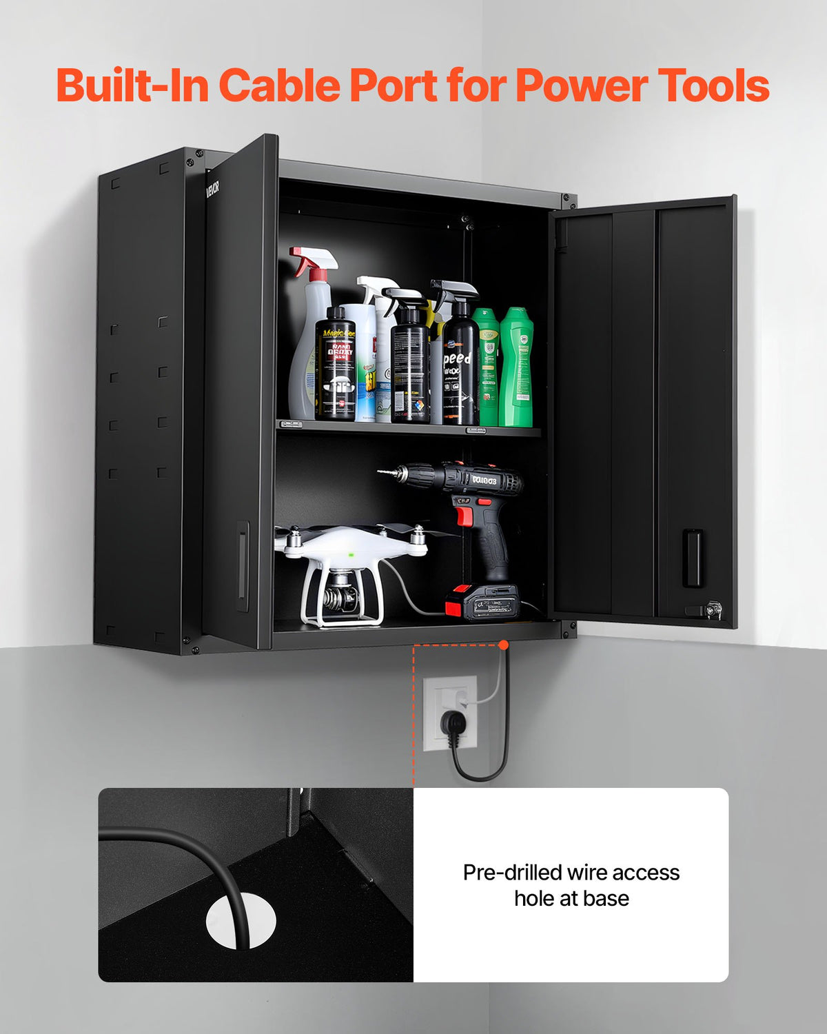 VEVOR Metal Wall Cabinet, 30W x 12.2D x 30H Inch, Steel Floating Hanging Storage Cabinet with Locking Doors and Adjustable Shelf for Garage, Basement, Kitchen, Warehouse Assembly Required, Black - BGSGJJSMWKFG9DCUT001V0 - view 6