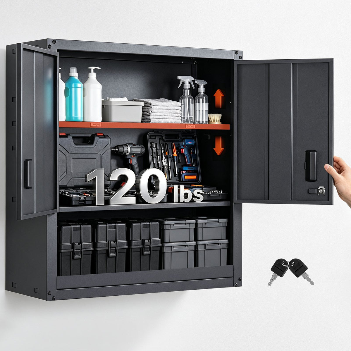 VEVOR Metal Wall Cabinet, 30W x 12.01D x 30H Inch, Steel Floating Hanging Storage Cabinet with Locking Doors and Adjustable Shelf for Garage, Basement, Kitchen, Warehouse Assembly Required, Black - BGSGJJSMXFKFTKITF001V0 - view 1