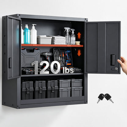 VEVOR Metal Wall Cabinet, 30W x 12.01D x 30H Inch, Steel Floating Hanging Storage Cabinet with Locking Doors and Adjustable Shelf for Garage, Basement, Kitchen, Warehouse Assembly Required, Black - BGSGJJSMXFKFTKITF001V0 - view 1