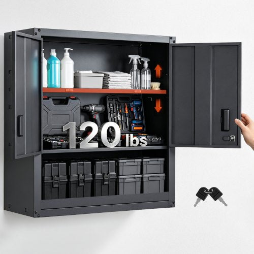 VEVOR Metal Wall Cabinet, 30W x 12.01D x 30H Inch, Steel Floating Hanging Storage Cabinet with Locking Doors and Adjustable Shelf for Garage, Basement, Kitchen, Warehouse Assembly Required, Black - BGSGJJSMXFKFTKITF001V0 - view 2