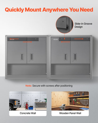 VEVOR Metal Wall Cabinet, 30W x 12.01D x 30H Inch, Steel Floating Hanging Storage Cabinet with Locking Doors and Adjustable Shelf for Garage, Basement, Kitchen, Warehouse Assembly Required, Black - BGSGJJSMXFKFTKITF001V0 - view 4