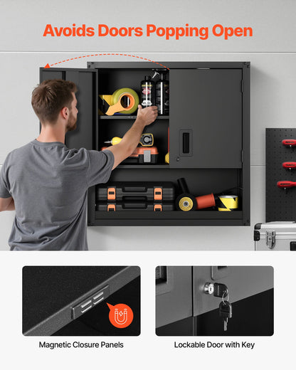 VEVOR Metal Wall Cabinet, 30W x 12.01D x 30H Inch, Steel Floating Hanging Storage Cabinet with Locking Doors and Adjustable Shelf for Garage, Basement, Kitchen, Warehouse Assembly Required, Black - BGSGJJSMXFKFTKITF001V0 - view 5