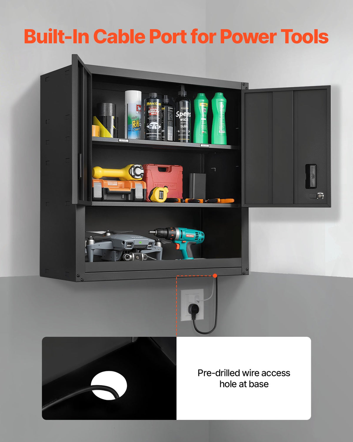 VEVOR Metal Wall Cabinet, 30W x 12.01D x 30H Inch, Steel Floating Hanging Storage Cabinet with Locking Doors and Adjustable Shelf for Garage, Basement, Kitchen, Warehouse Assembly Required, Black - BGSGJJSMXFKFTKITF001V0 - view 6