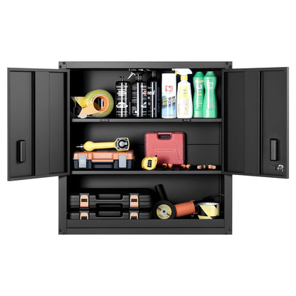VEVOR Metal Wall Cabinet, 30W x 12.01D x 30H Inch, Steel Floating Hanging Storage Cabinet with Locking Doors and Adjustable Shelf for Garage, Basement, Kitchen, Warehouse Assembly Required, Black - BGSGJJSMXFKFTKITF001V0 - view 10