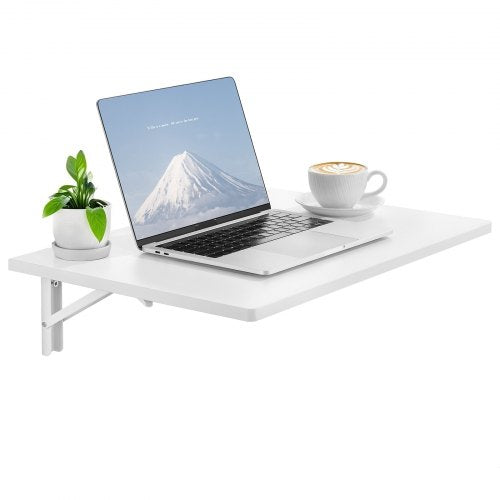 VEVOR Wall Mounted Folding Table, 23.6 x 15.7 inches Wall Mount Table, Floating Desk with Iron Bracket, Fold Down Desk for Small Spaces, Home Office, Dining, Laundry Room, Kitchen, Bar, White - BGSGZZPMBHB2PNPB7V0 - view 2