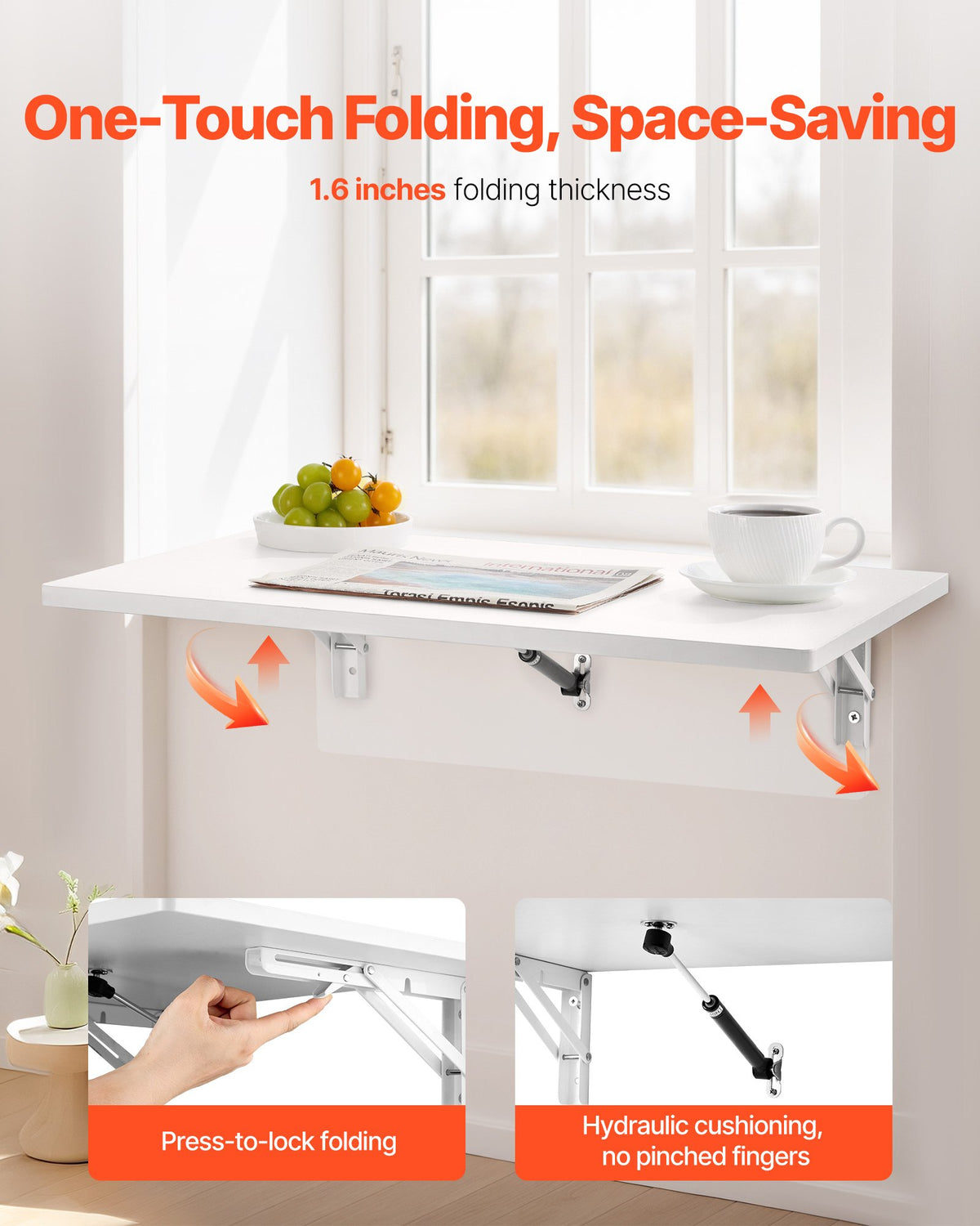 VEVOR Wall Mounted Folding Table, 23.6 x 15.7 inches Wall Mount Table, Floating Desk with Iron Bracket, Fold Down Desk for Small Spaces, Home Office, Dining, Laundry Room, Kitchen, Bar, White - BGSGZZPMBHB2PNPB7V0 - view 4