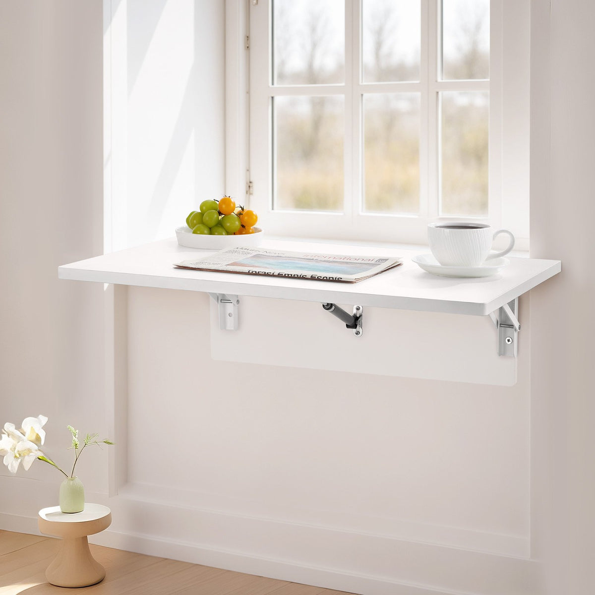 VEVOR Wall Mounted Folding Table, 23.6 x 15.7 inches Wall Mount Table, Floating Desk with Iron Bracket, Fold Down Desk for Small Spaces, Home Office, Dining, Laundry Room, Kitchen, Bar, White - BGSGZZPMBHB2PNPB7V0 - view 9