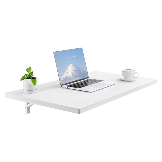 VEVOR Wall Mounted Folding Table, 35.4 x 19.7 inches Wall Mount Table, Floating Desk with Iron Bracket, Fold Down Desk for Small Spaces, Home Office, Dining, Laundry Room, Kitchen, Bar, White - BGSGZZPMBHB3ORSKFV0 - view 1