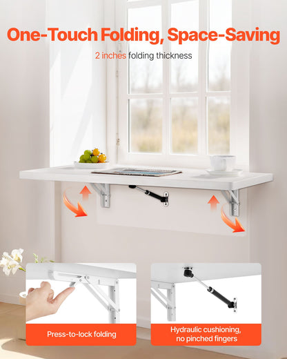 VEVOR Wall Mounted Folding Table, 31.5 x 15.7 inches Wall Mount Table, Floating Desk with Iron Bracket, Fold Down Desk for Small Spaces, Home Office, Dining, Laundry Room, Kitchen, Bar, White - BGSGZZPMBHB3P8N0HV0 - view 4