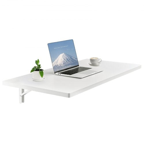 VEVOR Wall Mounted Folding Table, 39.4 x 19.7 inches Wall Mount Table, Floating Desk with Iron Bracket, Fold Down Desk for Small Spaces, Home Office, Dining, Laundry Room, Kitchen, Bar, White - BGSGZZPMBHB3UG5NNV0 - view 2