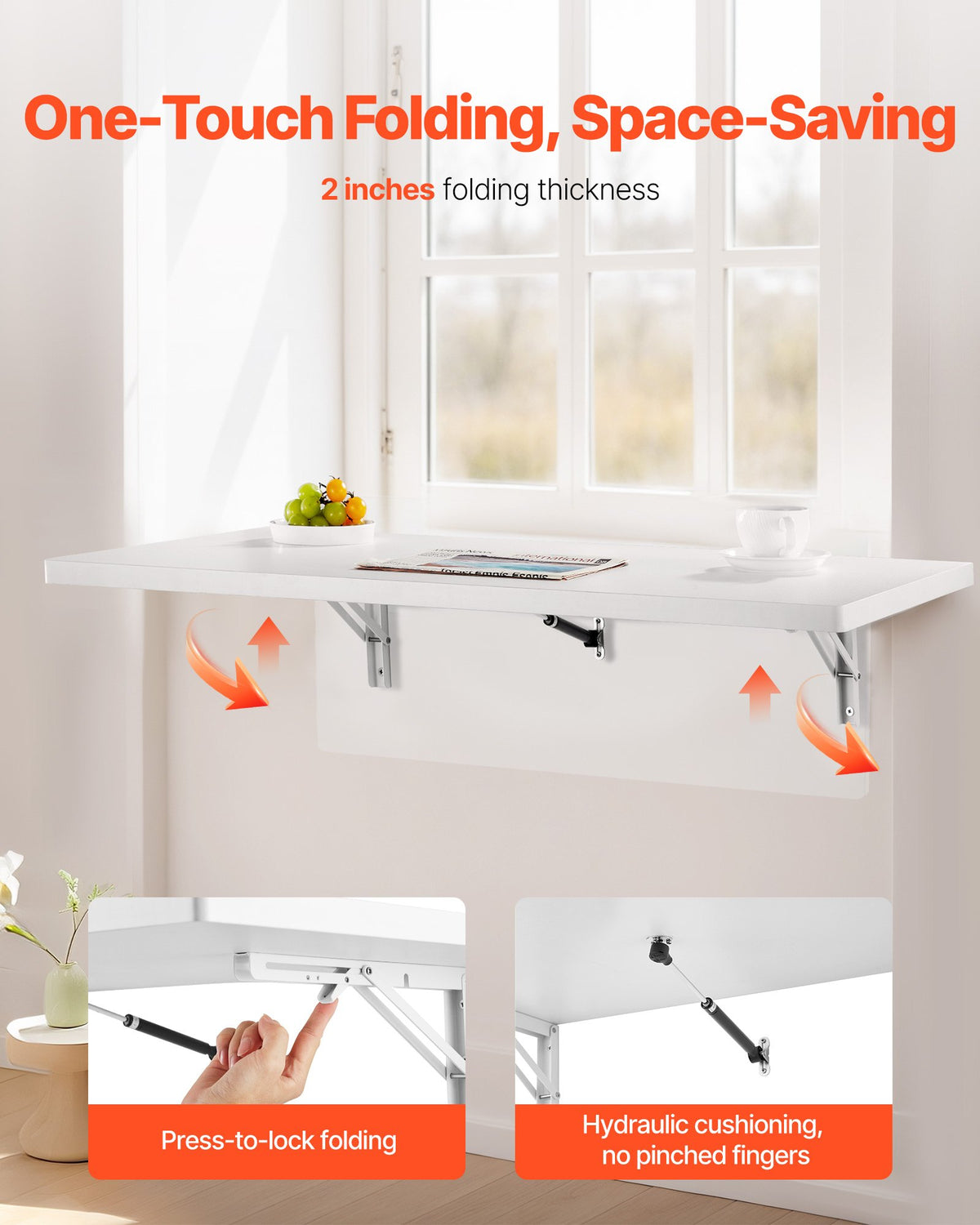 VEVOR Wall Mounted Folding Table, 39.4 x 19.7 inches Wall Mount Table, Floating Desk with Iron Bracket, Fold Down Desk for Small Spaces, Home Office, Dining, Laundry Room, Kitchen, Bar, White - BGSGZZPMBHB3UG5NNV0 - view 4