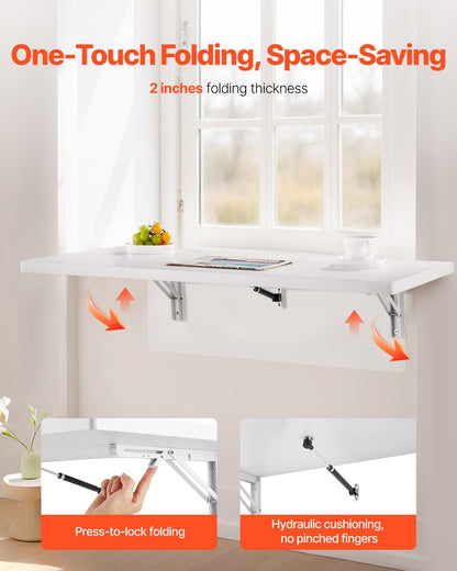 VEVOR Wall Mounted Folding Table, 39.4 x 19.7 inches Wall Mount Table, Floating Desk with Iron Bracket, Fold Down Desk for Small Spaces, Home Office, Dining, Laundry Room, Kitchen, Bar, White - BGSGZZPMBHB3UG5NNV0 - view 4