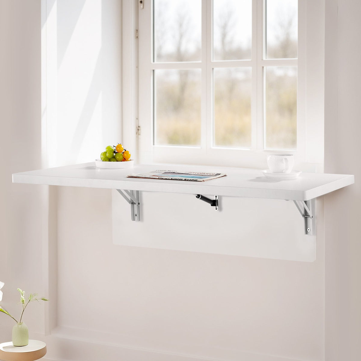 VEVOR Wall Mounted Folding Table, 39.4 x 19.7 inches Wall Mount Table, Floating Desk with Iron Bracket, Fold Down Desk for Small Spaces, Home Office, Dining, Laundry Room, Kitchen, Bar, White - BGSGZZPMBHB3UG5NNV0 - view 9