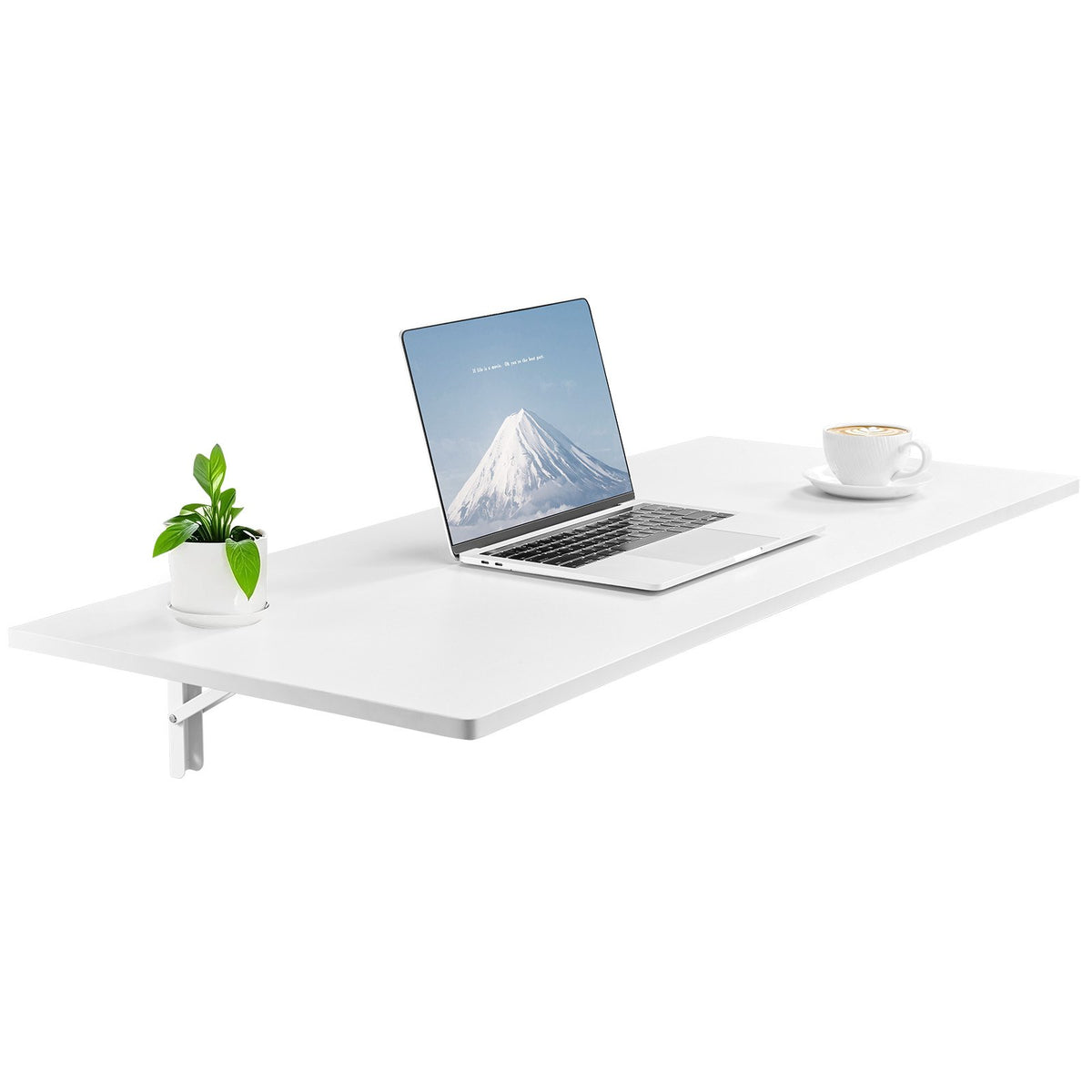 VEVOR Wall Mounted Folding Table, 43.3 x 18 inches Wall Mount Table, Floating Desk with Iron Bracket, Fold Down Desk for Small Spaces, Home Office, Dining, Laundry Room, Kitchen, Bar, White - BGSGZZPMBHB4SIRAJV0 - view 1