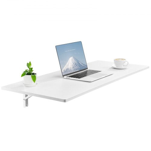 VEVOR Wall Mounted Folding Table, 43.3 x 18 inches Wall Mount Table, Floating Desk with Iron Bracket, Fold Down Desk for Small Spaces, Home Office, Dining, Laundry Room, Kitchen, Bar, White - BGSGZZPMBHB4SIRAJV0 - view 2
