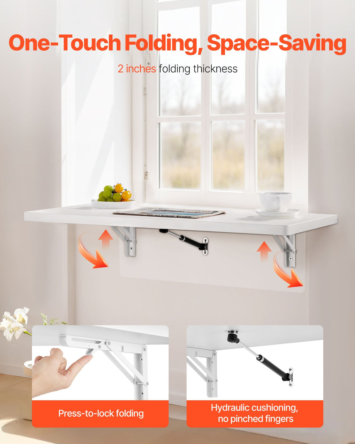 VEVOR Wall Mounted Folding Table, 47.2 x 19.7 inches Wall Mount Table, Floating Desk with Iron Bracket, Fold Down Desk for Small Spaces, Home Office, Dining, Laundry Room, Kitchen, Bar, White - BGSGZZPMBHB4VPYF8V0 - view 4