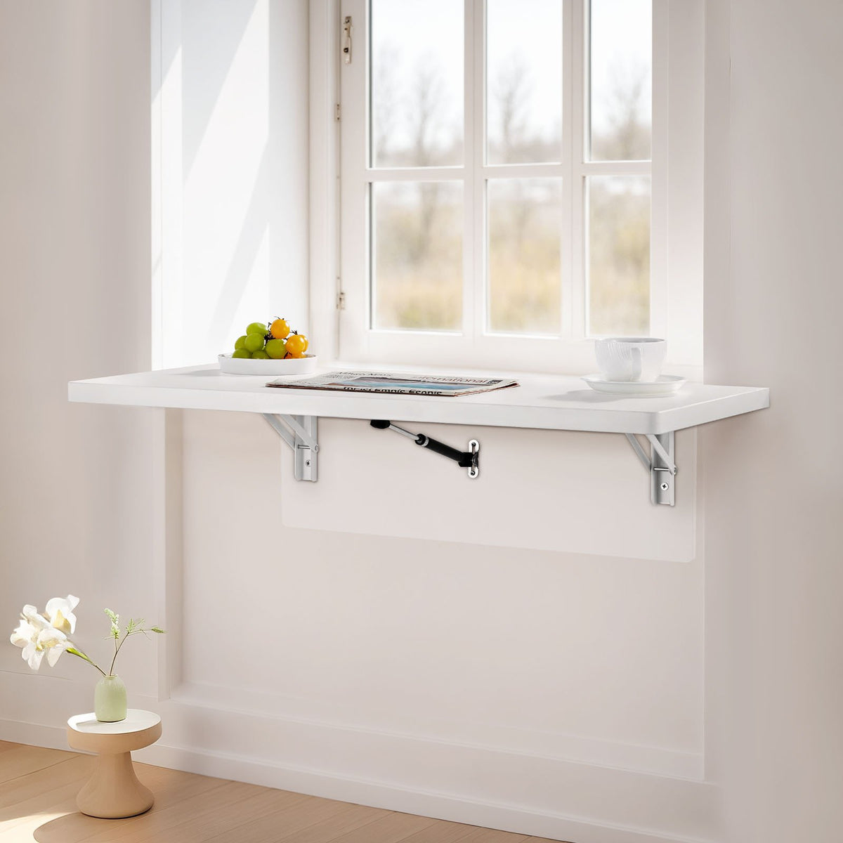 VEVOR Wall Mounted Folding Table, 47.2 x 19.7 inches Wall Mount Table, Floating Desk with Iron Bracket, Fold Down Desk for Small Spaces, Home Office, Dining, Laundry Room, Kitchen, Bar, White - BGSGZZPMBHB4VPYF8V0 - view 9