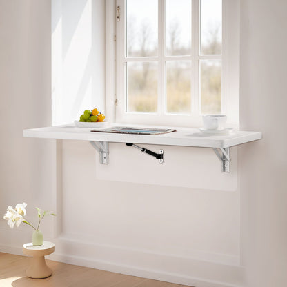 VEVOR Wall Mounted Folding Table, 47.2 x 19.7 inches Wall Mount Table, Floating Desk with Iron Bracket, Fold Down Desk for Small Spaces, Home Office, Dining, Laundry Room, Kitchen, Bar, White - BGSGZZPMBHB4VPYF8V0 - view 9