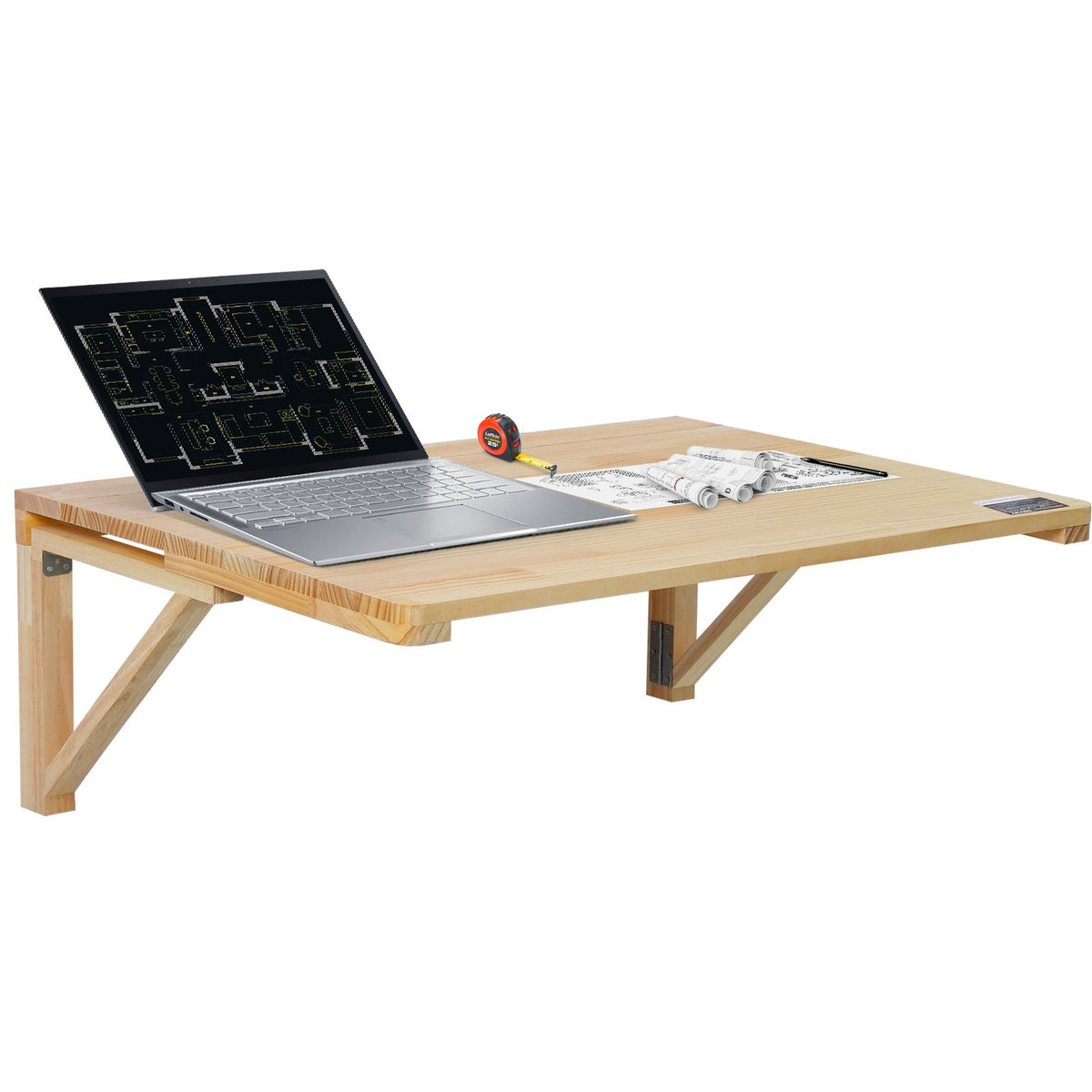 VEVOR Wall Mounted Folding Table, 31.5" x 23.62" Wall Mount Drop Leaf Table, Wooden Floating Desk with Iron Bracket, Fold Down Desk for Small Spaces, Home Office, Dining, Laundry Room, Kitchen, Bar - BGSGZZPMSM2938EPXV0 - view 1