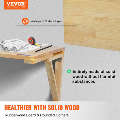 VEVOR Wall Mounted Folding Table, 31.5" x 23.62" Wall Mount Drop Leaf Table, Wooden Floating Desk with Iron Bracket, Fold Down Desk for Small Spaces, Home Office, Dining, Laundry Room, Kitchen, Bar - BGSGZZPMSM2938EPXV0 - view 3