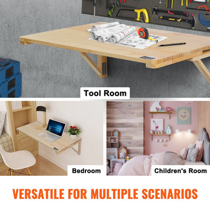 VEVOR Wall Mounted Folding Table, 31.5" x 23.62" Wall Mount Drop Leaf Table, Wooden Floating Desk with Iron Bracket, Fold Down Desk for Small Spaces, Home Office, Dining, Laundry Room, Kitchen, Bar - BGSGZZPMSM2938EPXV0 - view 7