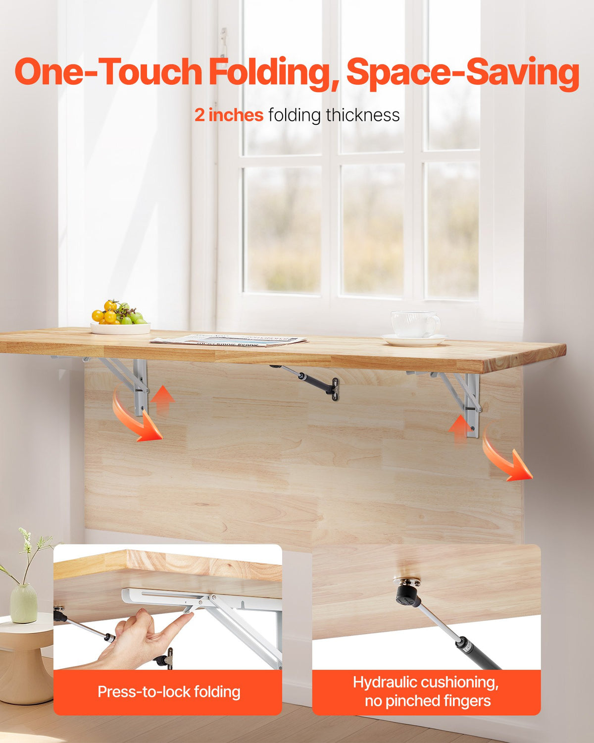 VEVOR Wall Mounted Folding Table, 47.2 x 19.7 inches Wall Mount Table, Floating Desk with Iron Bracket, Fold Down Desk for Small Spaces, Home Office, Dining, Laundry Room, Kitchen, Bar, Burlywood - BGSGZZPMSM47EM1UBV0 - view 4