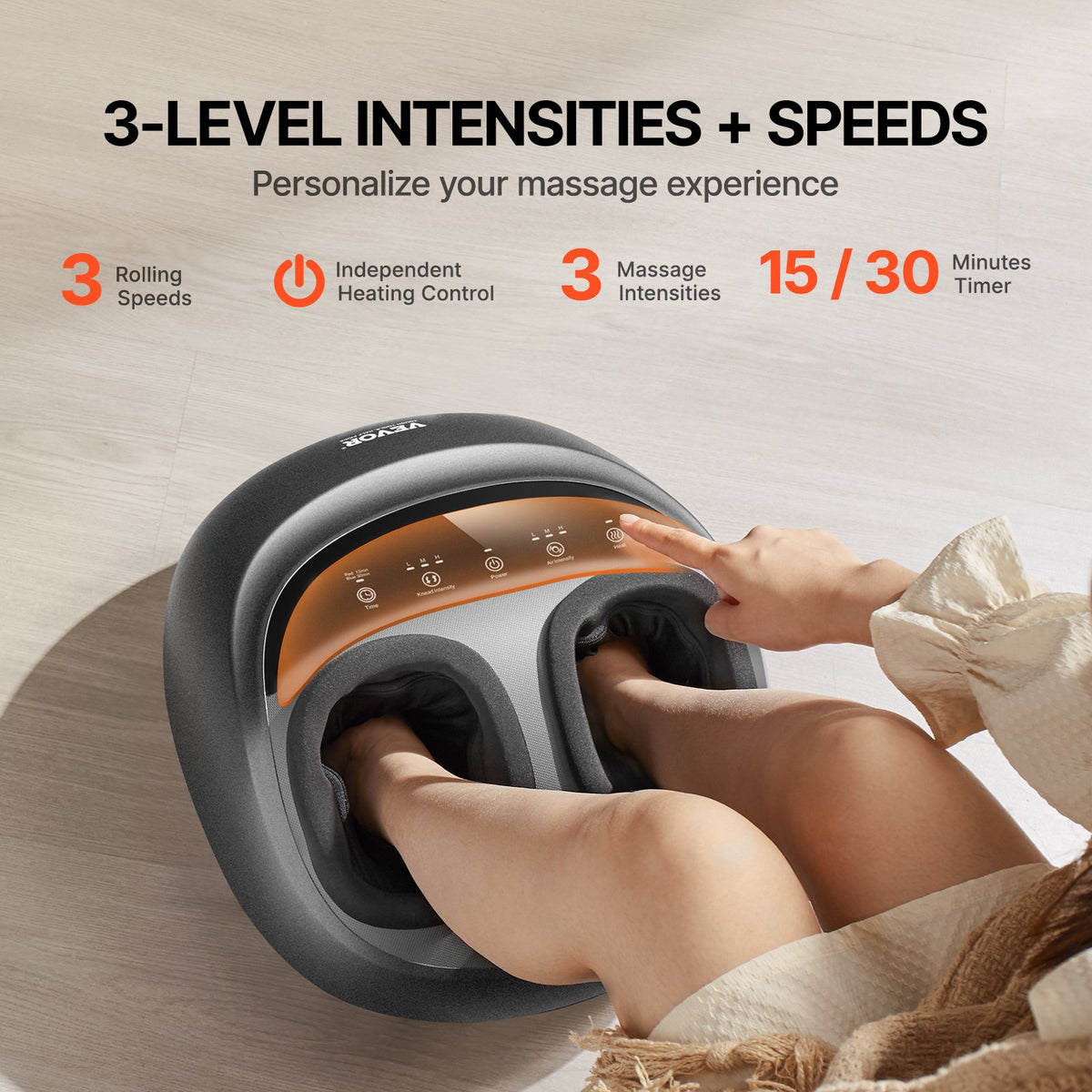 VEVOR Foot Massager Machine with Heat, Deep-Kneading, Compression, and Shiatsu for Plantar Fasciitis, Neuropathy, Gifts for Men, Women - Fits up to Men Size 12 - BGSJDAMQHSZYMU81IV1 - view 5