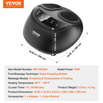 VEVOR Foot Massager Machine with Heat, Deep-Kneading, Compression, and Shiatsu for Plantar Fasciitis, Neuropathy, Gifts for Men, Women - Fits up to Men Size 12 - BGSJDAMQHSZYMU81IV1 - view 8